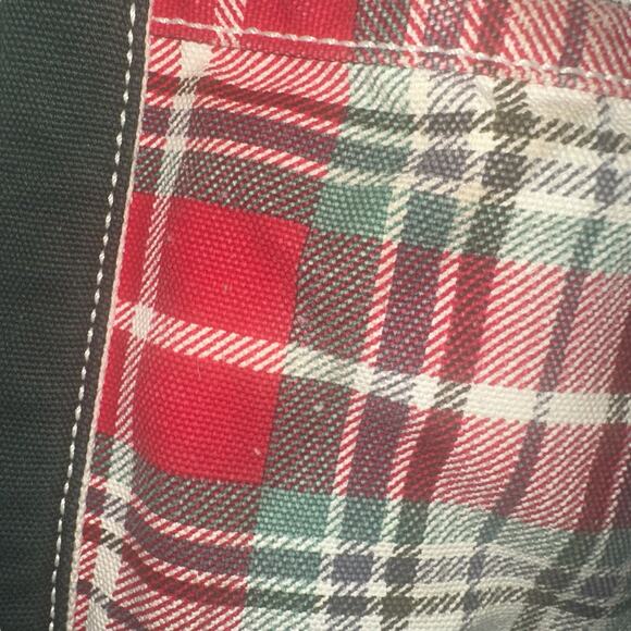 Lands’ End Plaid Canvas Tote Bag Red Green White Holiday Carryall - Picture 3 of 14